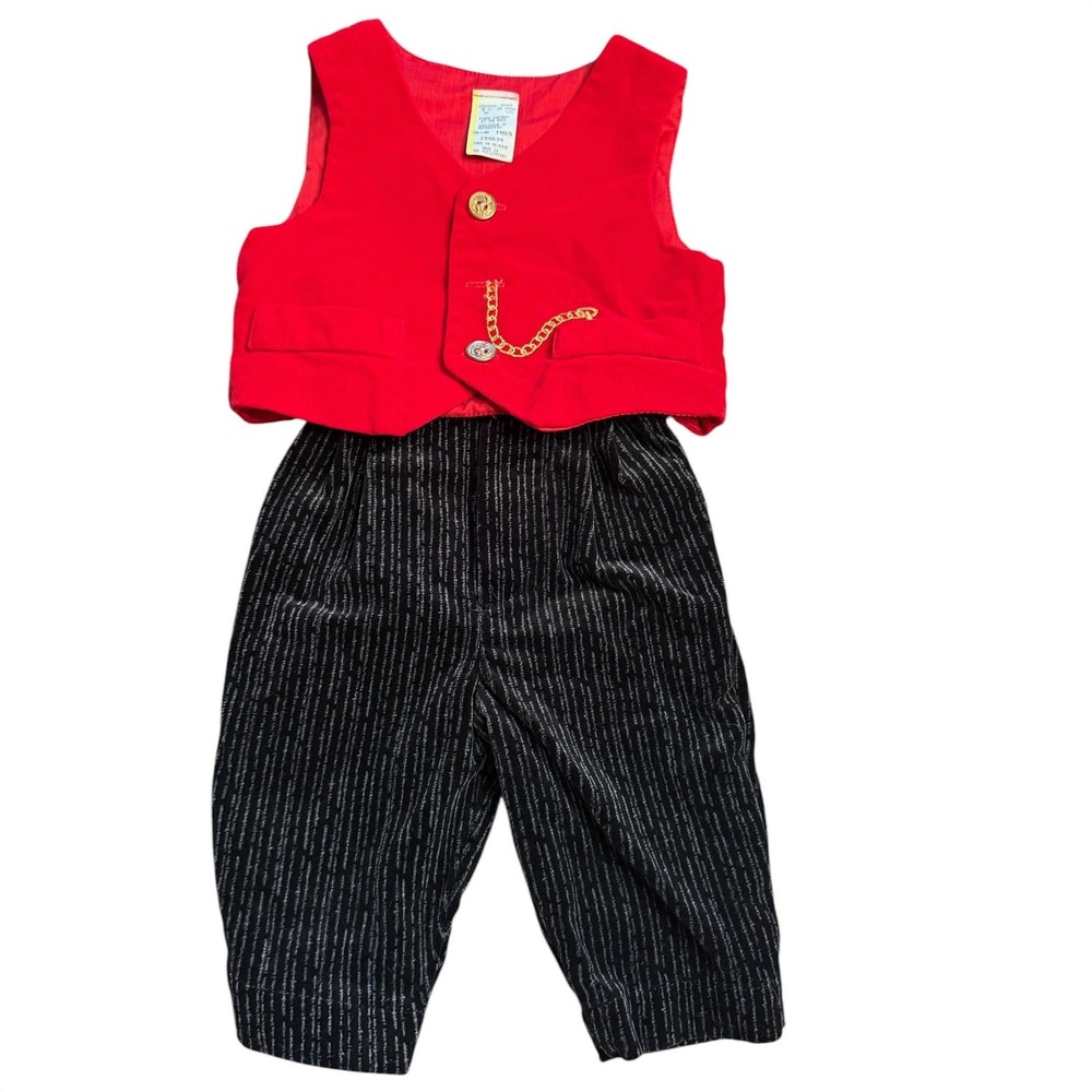 Vintage 1997 Baby Boy Red Velvet‎ Formal Pocket Watch Set Size 3-6 Month Holiday